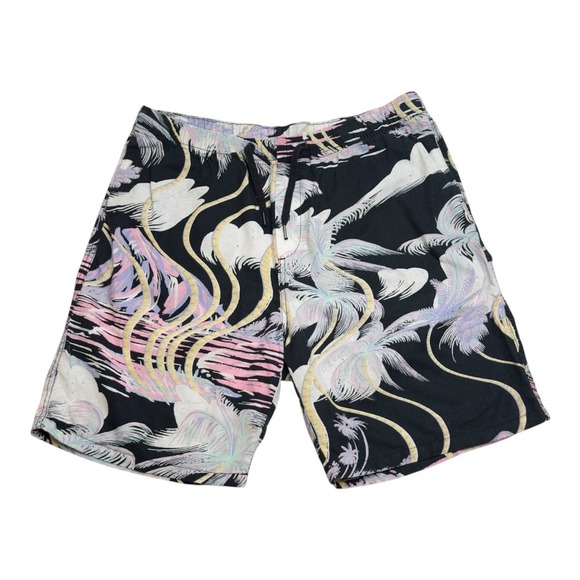 H&M Linen Cotton Blend Shorts Mens Large Relaxed Fit‎ Tropical Hawaiian Printed - Picture 1 of 12